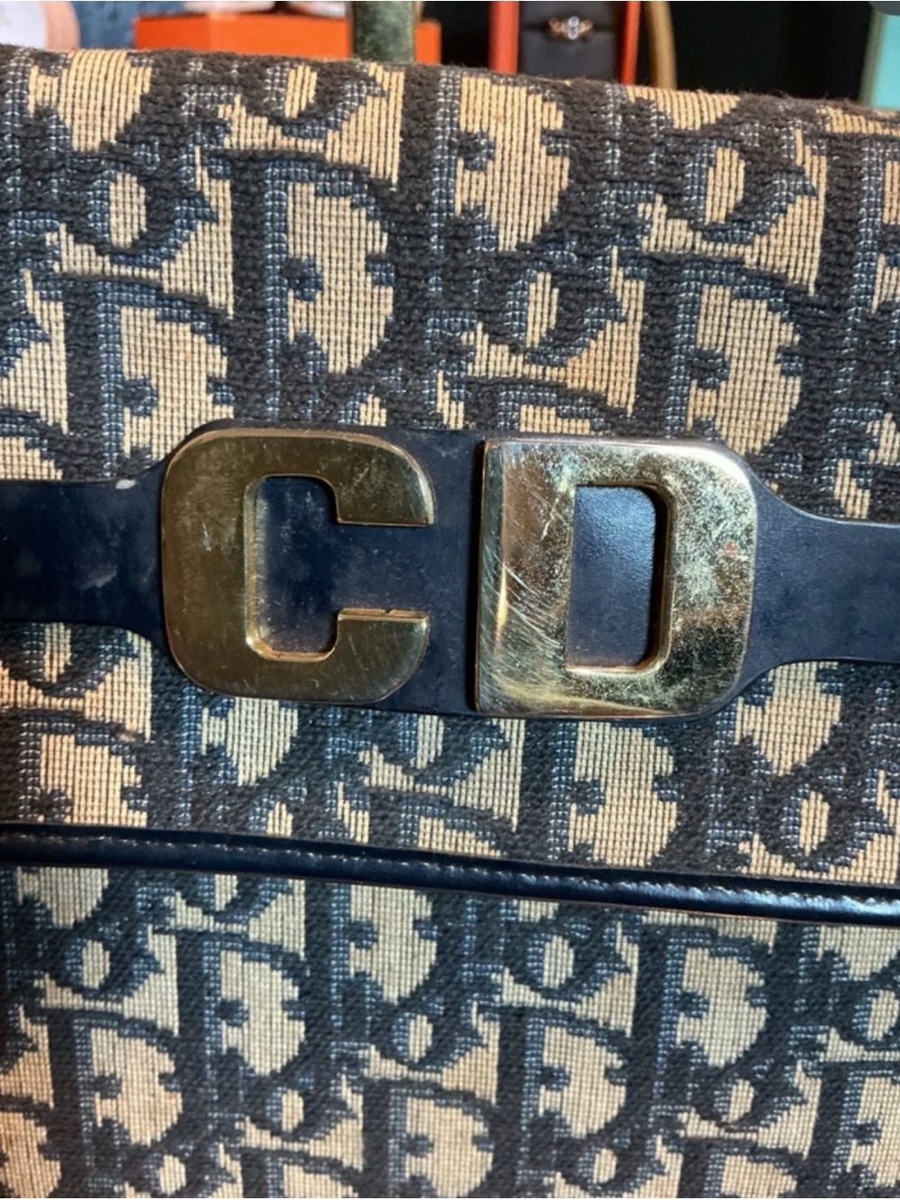 Vintage Christian Dior Oblique Trotter CD Clasp Shoulder Bag Made in France - Picture 3 of 3